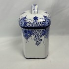 Vintage Ceramic Kaffe Cannister Blue   White Floral Transfer Delft Style 7    Read