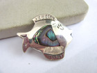 Vintage Mexico 925 Sterling Silver And Abalone Cute Fish Pin -mr