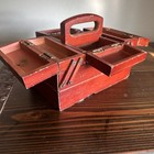Vintage Singer Wooden Sewing Box Cantilever Craft Organizer Red Tool Box