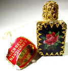 Vintage Pompadour Petit Point Rose Gold Gilt Filigree Mini Perfume Bottle W  Tag