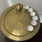 Middle Eastern Syrian Antique Brass Coffee Table Wooden Folding Stand Mop Inlay
