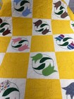 Vintage Handmade Hand Quilted Patchwork  Quilt 73x92 Inches Yellow Tulips Floral