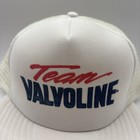 Vintage 80   s Puff Print Team Valvoline Snapback Trucker Hat White