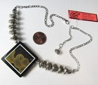All Solid Sterling 925 Silver Artisan Intarsia Mosaic Stone Pendant Necklace 37g
