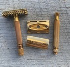 Vintage Gillette 1937 Sheraton Gold Tone De Tto Safety Razor W  Gold Tech 3piece