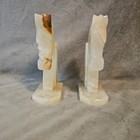 Vintage Onyx Stone Horse Head Bookends Pair Hand Carved Equestrian Decor Set 2