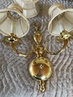 Set Of 3 Vintage Brass Wall Sconce With 2 Candelabra Arms And Shades- Gold