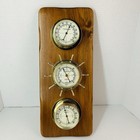 Sunbeam Wall Weather Station Thermometer Barometer Hygrometer Wood Nautical
