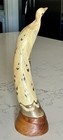 Vintage Horn Sculpture Hand Carved Peacock Figurine Glass Eyes Made In Thailand