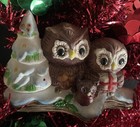 Vintage Mid-century Modern Bisque Christmas Owl Family Figurine