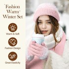 Winter Beanie Hat Scarf Gloves Set For Women  Warm Soft Knit One Size  Pink 