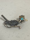 Vintage Southwestern Navajo Silver And Turquoise Roadrunner Brooch 