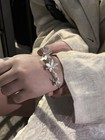 Jasmine Flower Bangle Bracelet Adjustable Open White Fired Handmade Jewelry