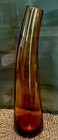Mid Century Modern Curved Neck Amber Glass Bud Vase Handmade Unsigned 9 5x2 5   