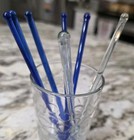 Set Of 7  Vintage Glass Swizzle Sticks Blue   Clear  green barware Stir Sticks 