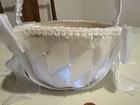 Wedding Flower Girl Petal Basket Diamond Pleated Ivory Silk W  Pearl Accents
