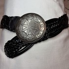 New York    Co Wide Braided Belt Women   s M Black Oversized Silver Buckle Leather