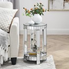 Silver Round Mirrored End Table 2 Layer Crystal Inlay Storage Console Table