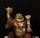 7 08  Old China Buddhism Red Copper Gilt 24k Gold Silver Maitreya Buddha Statue
