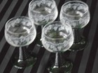 C-961b 4 German Roemer Green Beehive Stem Wine Glasses With Embossed Grapes