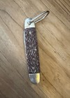 Vintage Utica Featherweight Girl Scout Pocket Knife Jigged Bone Pat Apl Usa