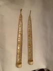 Vintage Pair Clear Lucite Tapers W gold Flakes 8  Tall