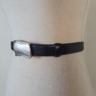Vintage Dkny Belt Medium Black Leather Sculptural Silver Buckle Minimalist 90s