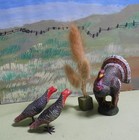 Lot Of 3 German Putz Turkey With Hens And A Wheat Stalk - Lead Feet  4 Pcs