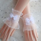 2 Pairs White Lace Floral Embroidery False Bracelet Sleeves Wrist Gloves For
