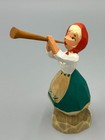 Vintage Norway Hand Carved Wood Girl With Horn Norwegian Folk Art Prillagurli