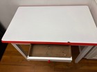 Antique Vintage Red   White Enamel Top Kitchen Table   Farmhouse Retro Dining
