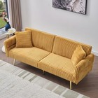 Yellow Modern 79-inch Comfy Corduroy Sofa Futon Bed And Pillows With Gold Legs