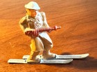 Vintage Barclay B136 785 Skier In Khaki Brown W  Skis Machine Gun    Near Mint 