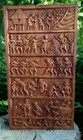 Vintage Carved Story Board Wooden Relief Panel Tribal 3 Ft Tall   Free Shipping