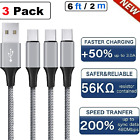 3-pack Braided Usb C Type-c Fast Charging Data Sync Charger Cable Cord 3 6 10ft