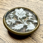 Antique Victorian Two-tone Floral Picture Button Silver Flower Brass Rim 1   