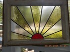 English Art Deco Sunburst Leaded Stain-glass Window 20  X 16 1 4  0 S h Added