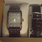 Geoffrey Beene Men s Rectangular Black Dial Quartz Watch Set W box  2 Straps