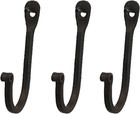 Early American Single Prong Wrought Iron Hooks  Set Of 3 - Rustic Curved Metal F