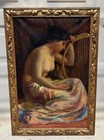 Stunning 1904 Art Nouveau Oil Painting Woman With Harp  Signed Original Antique