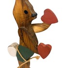 Vintage Folk Art Wooden Bunny Rabbit With Hearts Figurine 12 5  Primitive