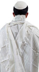 Kosher White Tallit Talis Prayer Shawl Acrylic 47 x66  Made Israel Silver Stripe