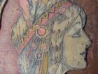 Antique 1910 Flemish Art Co  Wooden Native American Indian Princess Art Plaque