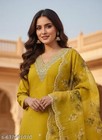 3 Pcs Embroidered Yellow Kurta Pant Dupatta Set For Women Pure Cotton Gift