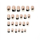 French Flowers Winter False Nail Short Square Press On Nails For Nail Art 24pcs