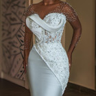 Sexy Satin Mermaid Wedding Dress Sweetheart Long Sleeved Lace Beaded Bridal Gown