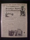 Vintage Newspaper Headlines  Brooklyn Dodgers Baseball Sign Jackie Robinson 1947