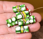 Antique Venetian Green Millefiori Cane Beads Yellow Center Stripes African Trade