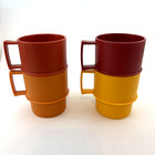 Tupperware Stackable Coffee Mug Cups Red Yellow Color Set Of 4 Vintage No Lids