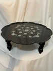 Vintage Korean Mother Of Pearl Inlay Black Lacquer Folding Tea Table  18  Round 